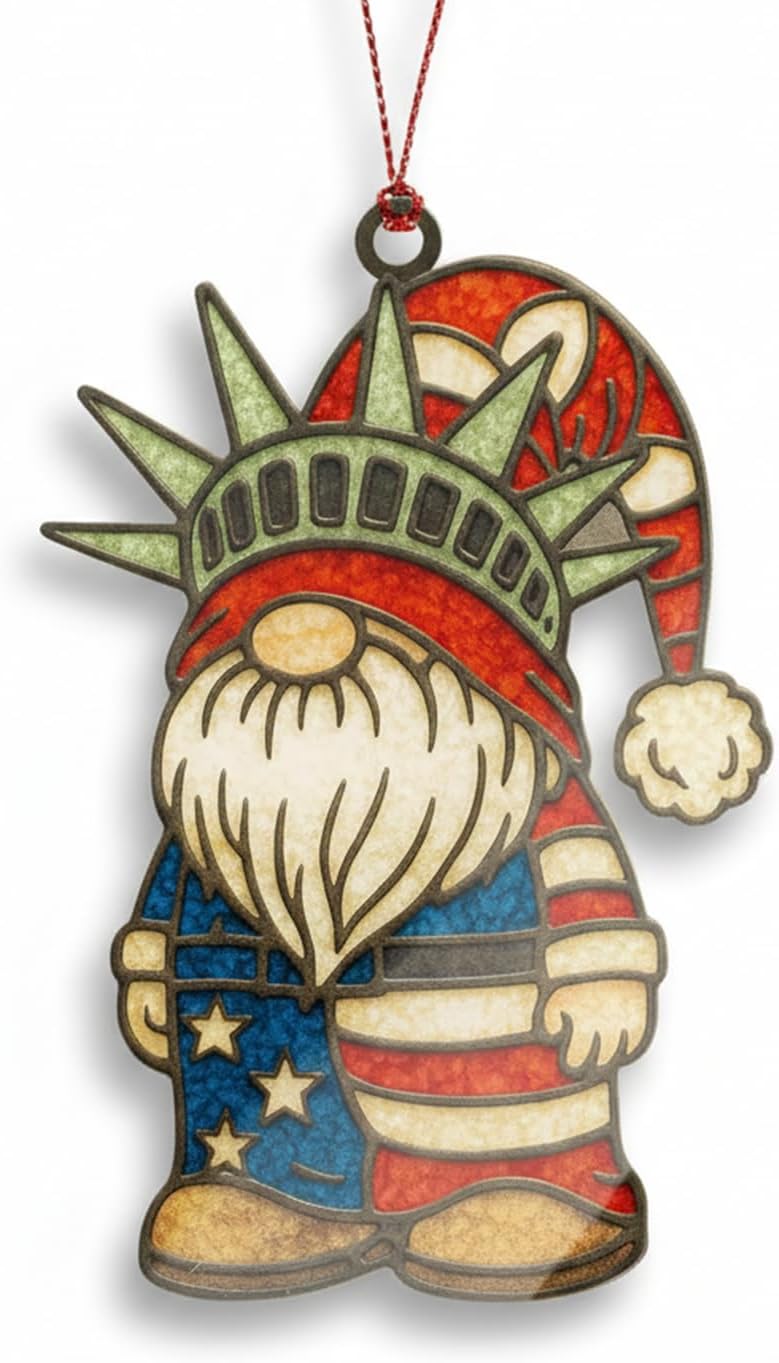 NELXI Gnome Christmas Tree Ornaments, Patriotic Christmas Ornaments, Patriotic Gnome Ornament in American Flag Colors, Gnome Gifts for Holiday Presents, Gift Exchange Ideas, Gnome Ornament Decorating Fun - Image 1
